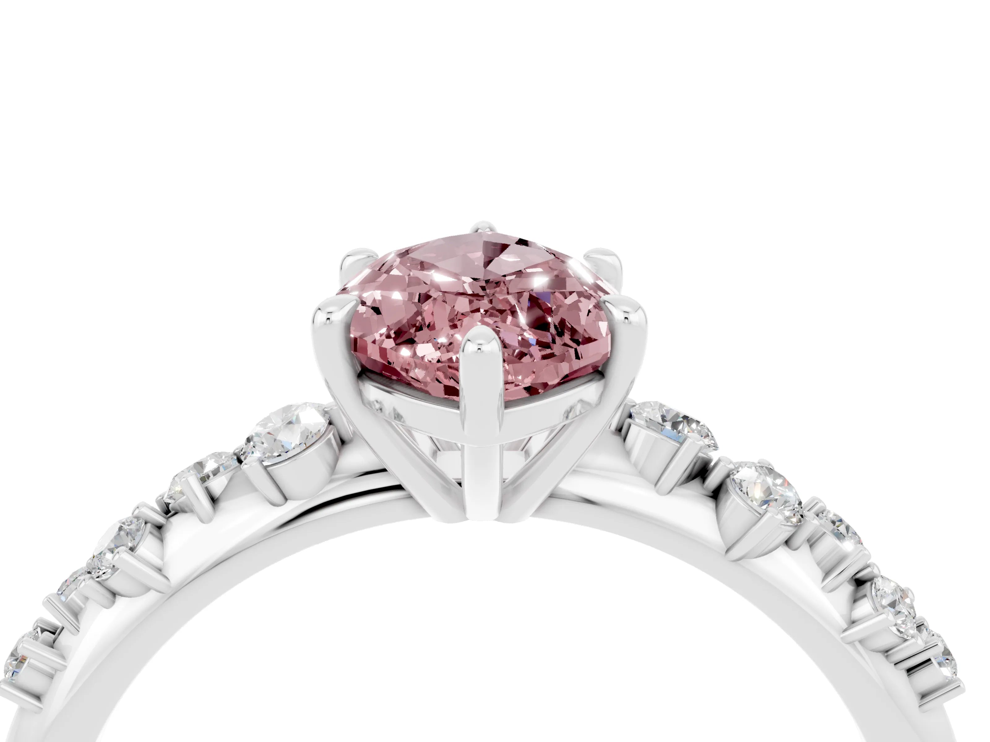 White gold Marquise Cut Morganite Cluster Side Stone Solitaire Ring with Prong Setting_28
