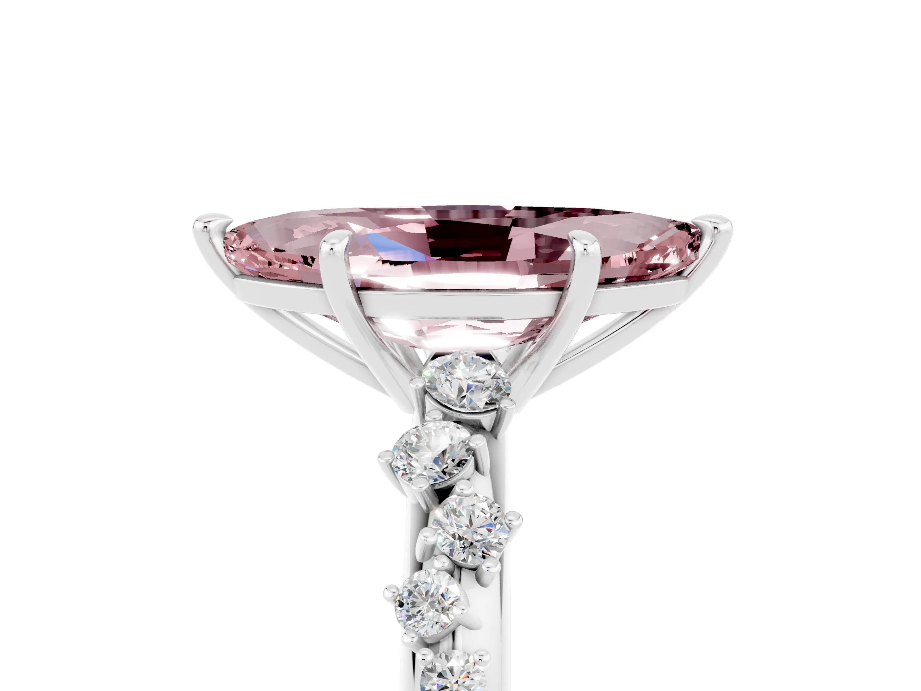 White gold Marquise Cut Morganite Cluster Side Stone Solitaire Ring with Prong Setting_29