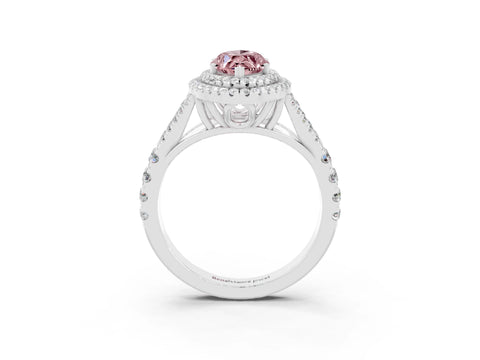 White gold Marquise Cut Morganite Double Halo Ring with Split Shank and Prong Setting_15