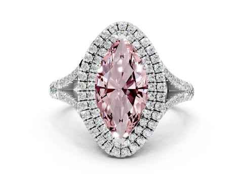 White gold Marquise Cut Morganite Double Halo Ring with Split Shank and Prong Setting_24