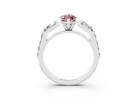 White gold Marquise Cut Morganite Engagement Ring with Baguette Side Stones and Channel Set Band_3