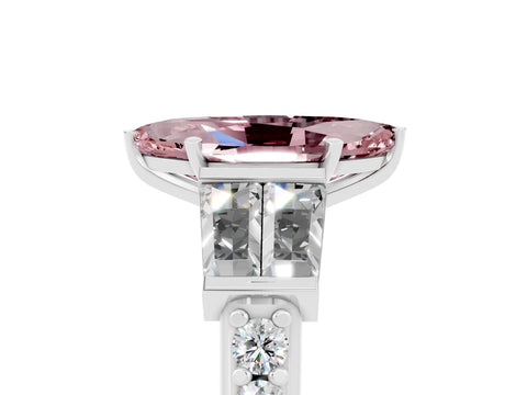White gold Marquise Cut Morganite Engagement Ring with Baguette Side Stones and Channel Set Band_5