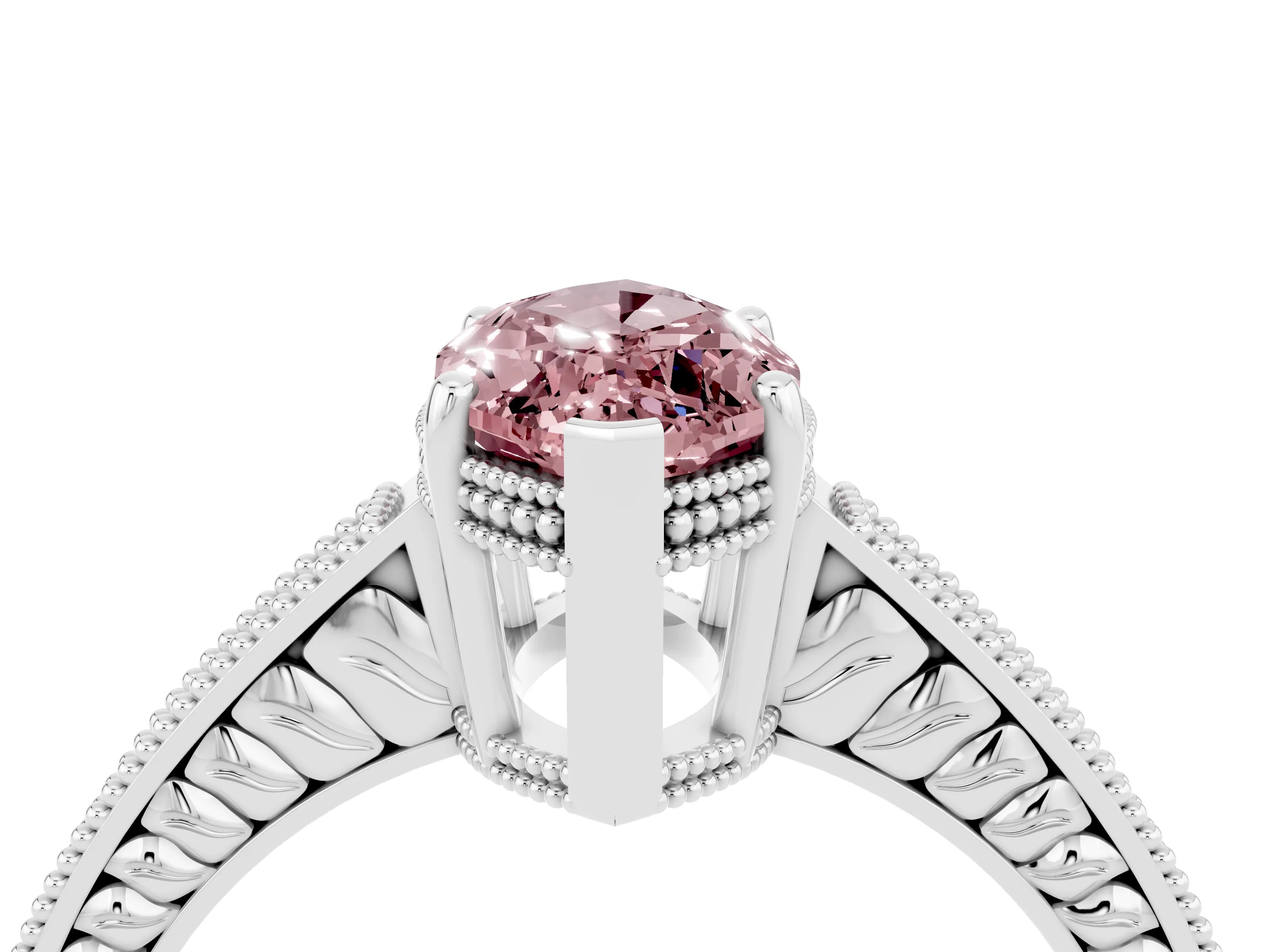 White gold Marquise Cut Morganite Engagement Ring with Milgrain Channel Set Band and Prong Setting_4