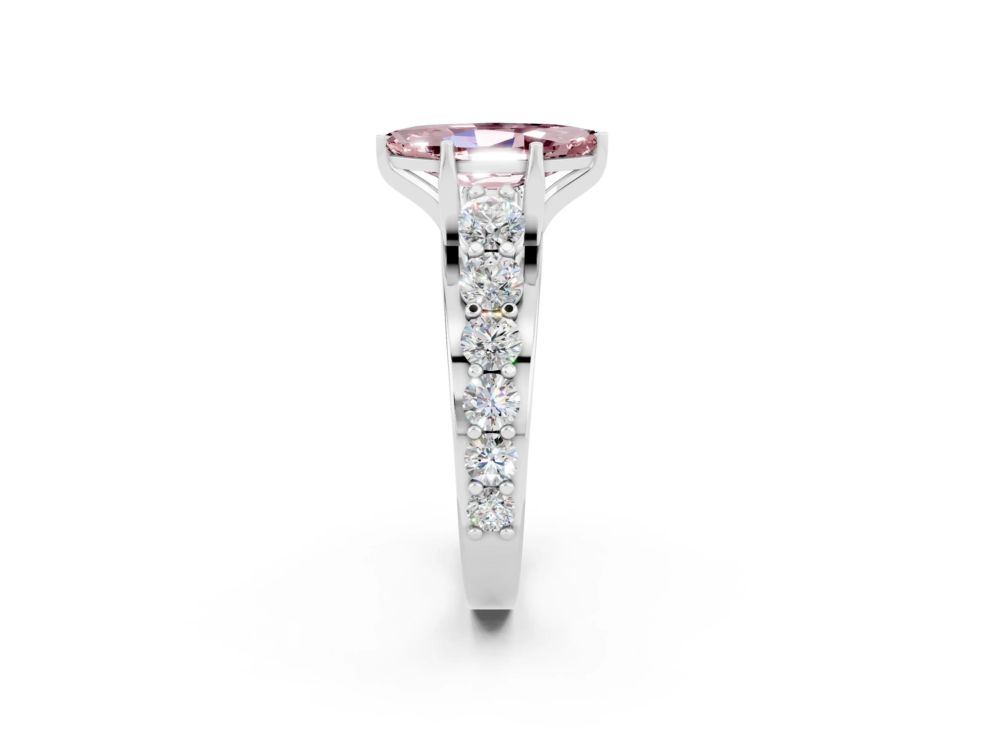 White gold Marquise Cut Morganite Engagement Ring with Pavé Band and Four-Prong Setting_2