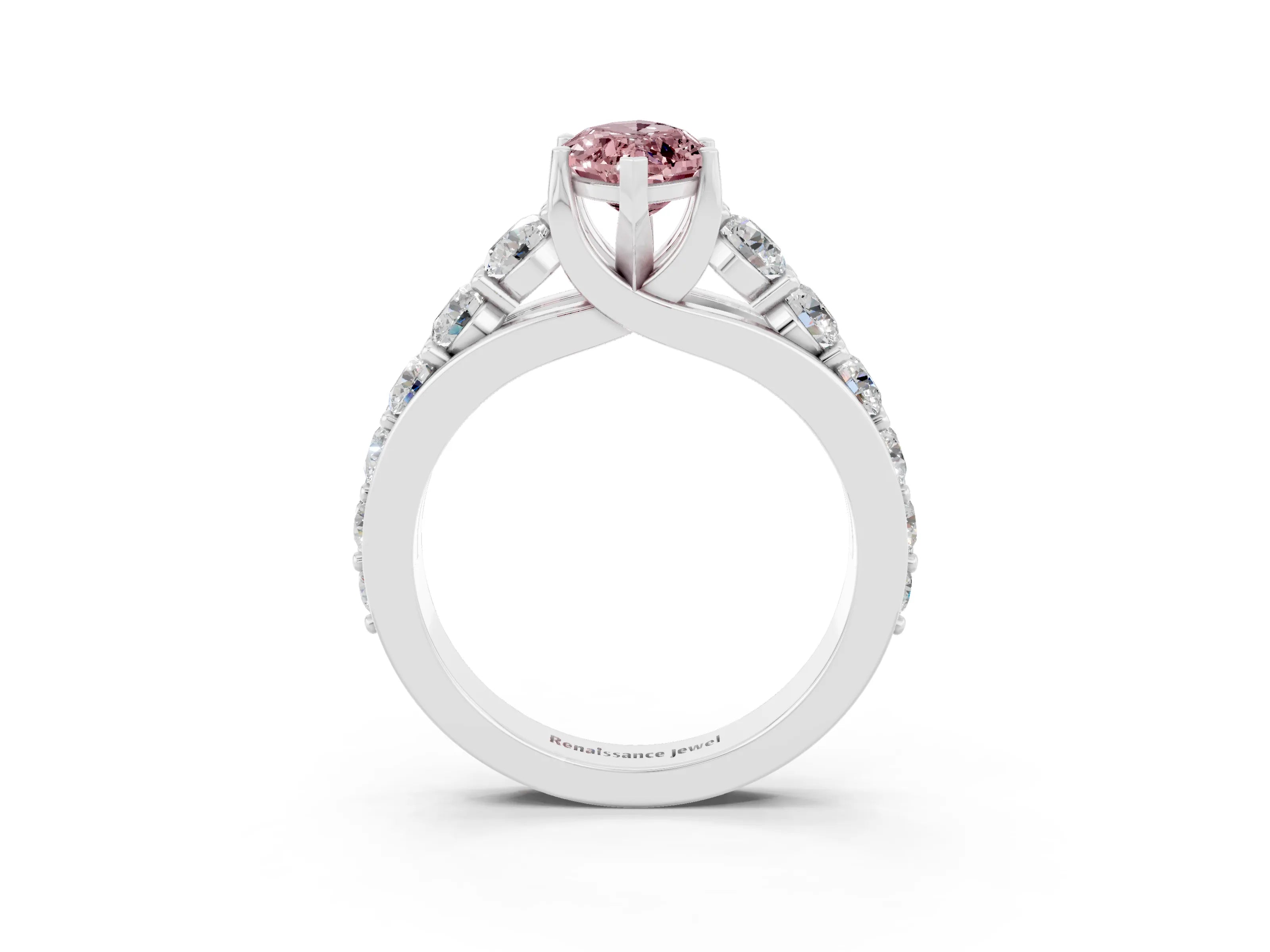 White gold Marquise Cut Morganite Engagement Ring with Pavé Band and Four-Prong Setting_3