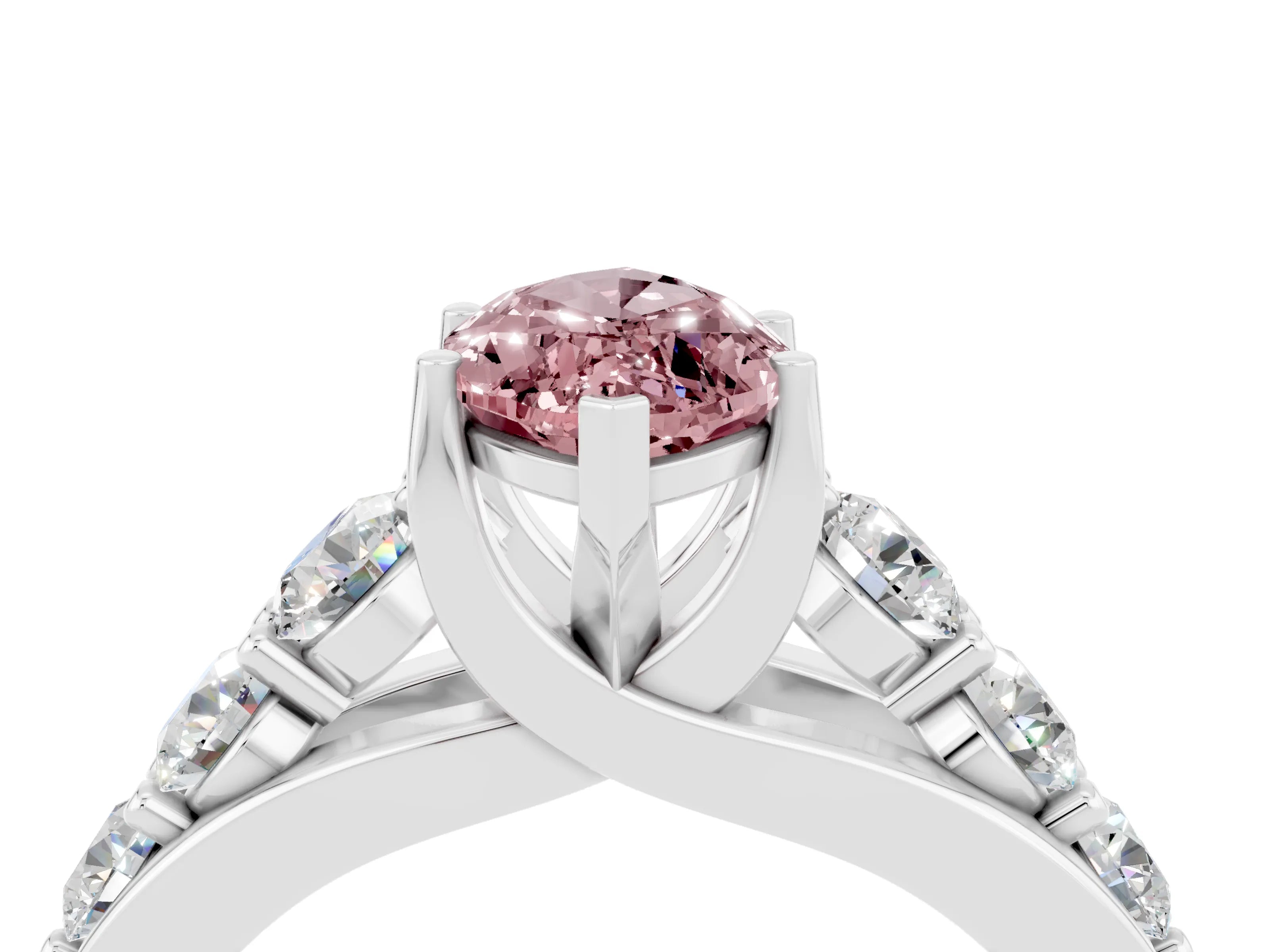 White gold Marquise Cut Morganite Engagement Ring with Pavé Band and Four-Prong Setting_4