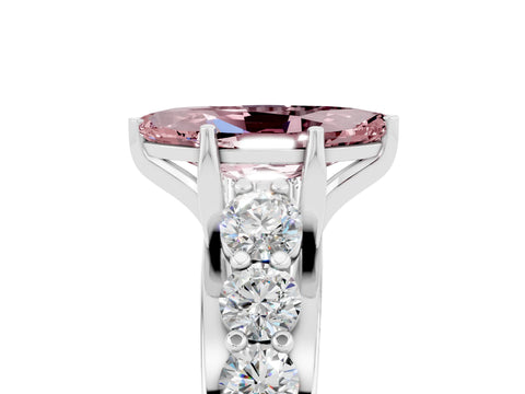 White gold Marquise Cut Morganite Engagement Ring with Pavé Band and Four-Prong Setting_5