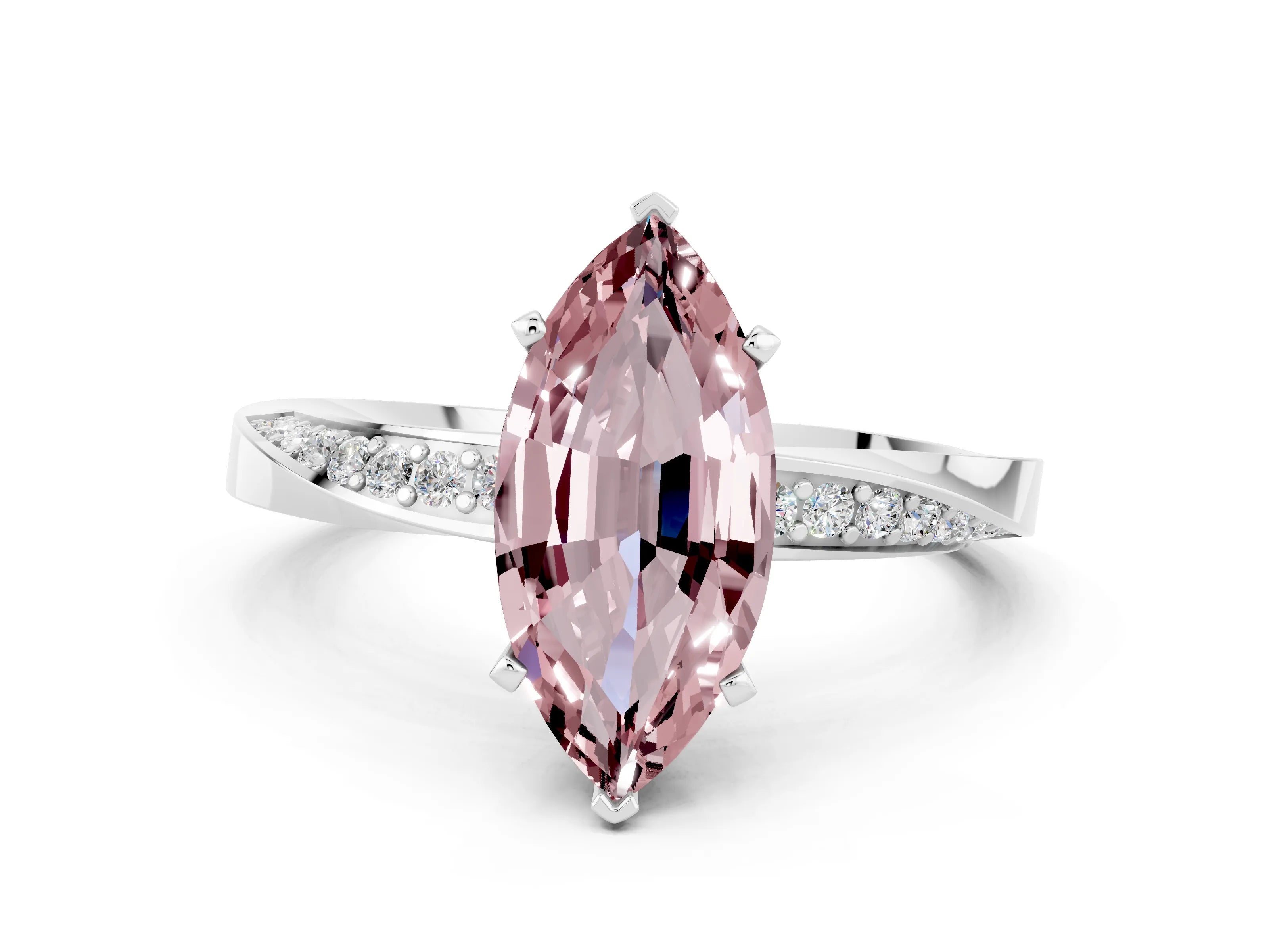 White gold Marquise Cut Morganite Engagement Ring with Side Stone Accents and Four-Prong Setting_27