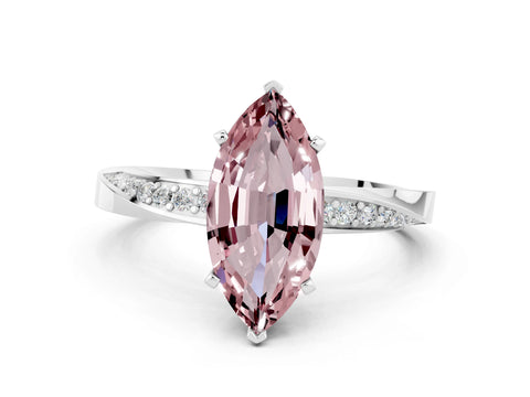 White gold Marquise Cut Morganite Engagement Ring with Side Stone Accents and Four-Prong Setting_27