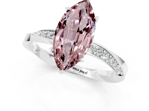White gold Marquise Cut Morganite Engagement Ring with Side Stone Accents and Four-Prong Setting_28