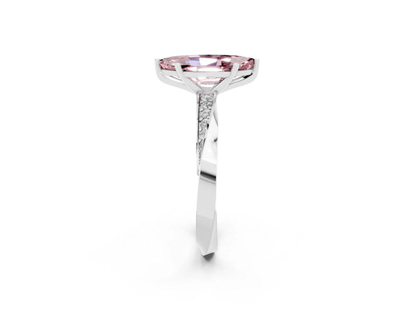Platinum Marquise Cut Morganite Engagement Ring with Side Stone Accents and Four-Prong Setting