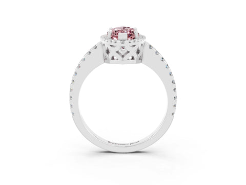White gold Marquise Cut Morganite Halo Engagement Ring with Pavé Band and Prong Setting_15