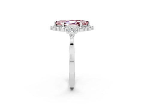 White gold Marquise Cut Morganite Halo Ring with Pear Side Stones and Prong Setting_26
