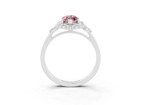 White gold Marquise Cut Morganite Halo Ring with Pear Side Stones and Prong Setting_27