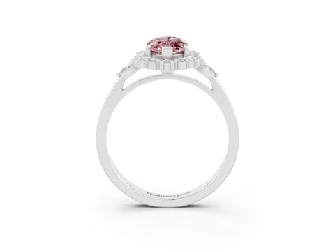 White gold Marquise Cut Morganite Halo Ring with Pear Side Stones and Prong Setting_37