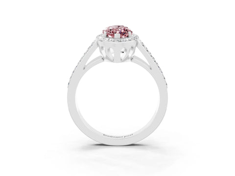 White gold Marquise Cut Morganite Halo Ring with Split Shank U-Prong Band and Four-Prong Setting_3