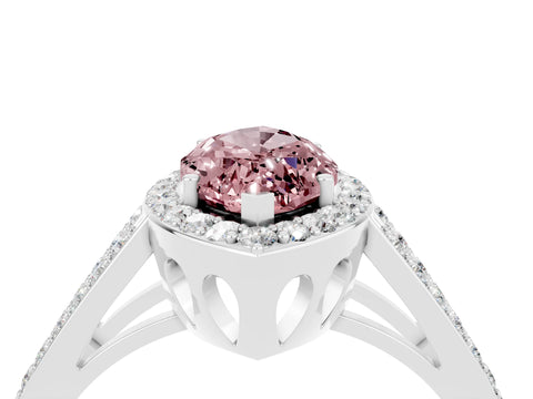 White gold Marquise Cut Morganite Halo Ring with Split Shank U-Prong Band and Four-Prong Setting_4