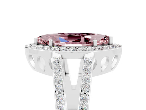 White gold Marquise Cut Morganite Halo Ring with Split Shank U-Prong Band and Four-Prong Setting_5