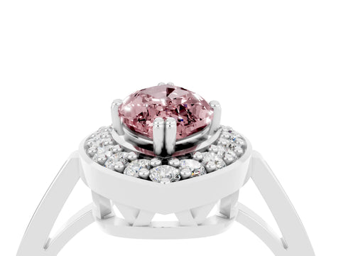 White gold Marquise Cut Morganite Halo Ring with Split Shank and Four-Prong Setting_4