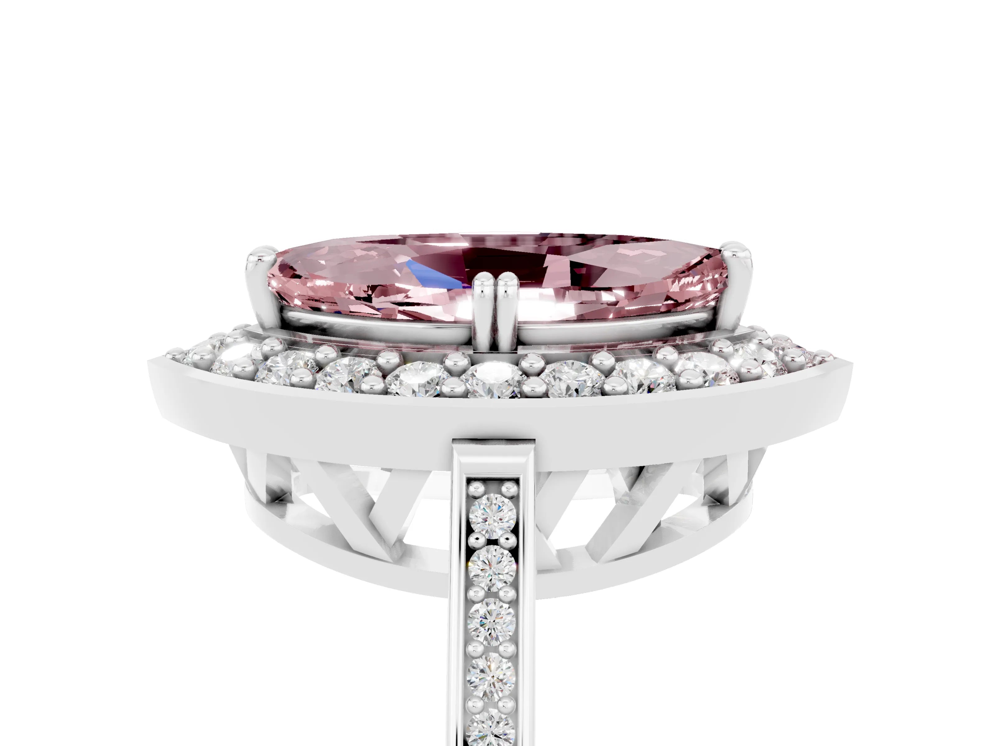White gold Marquise Cut Morganite Halo Ring with Split Shank and Four-Prong Setting_5