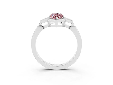 White gold Marquise Cut Morganite Halo Ring with Tapered Band and Four-Prong Setting_3