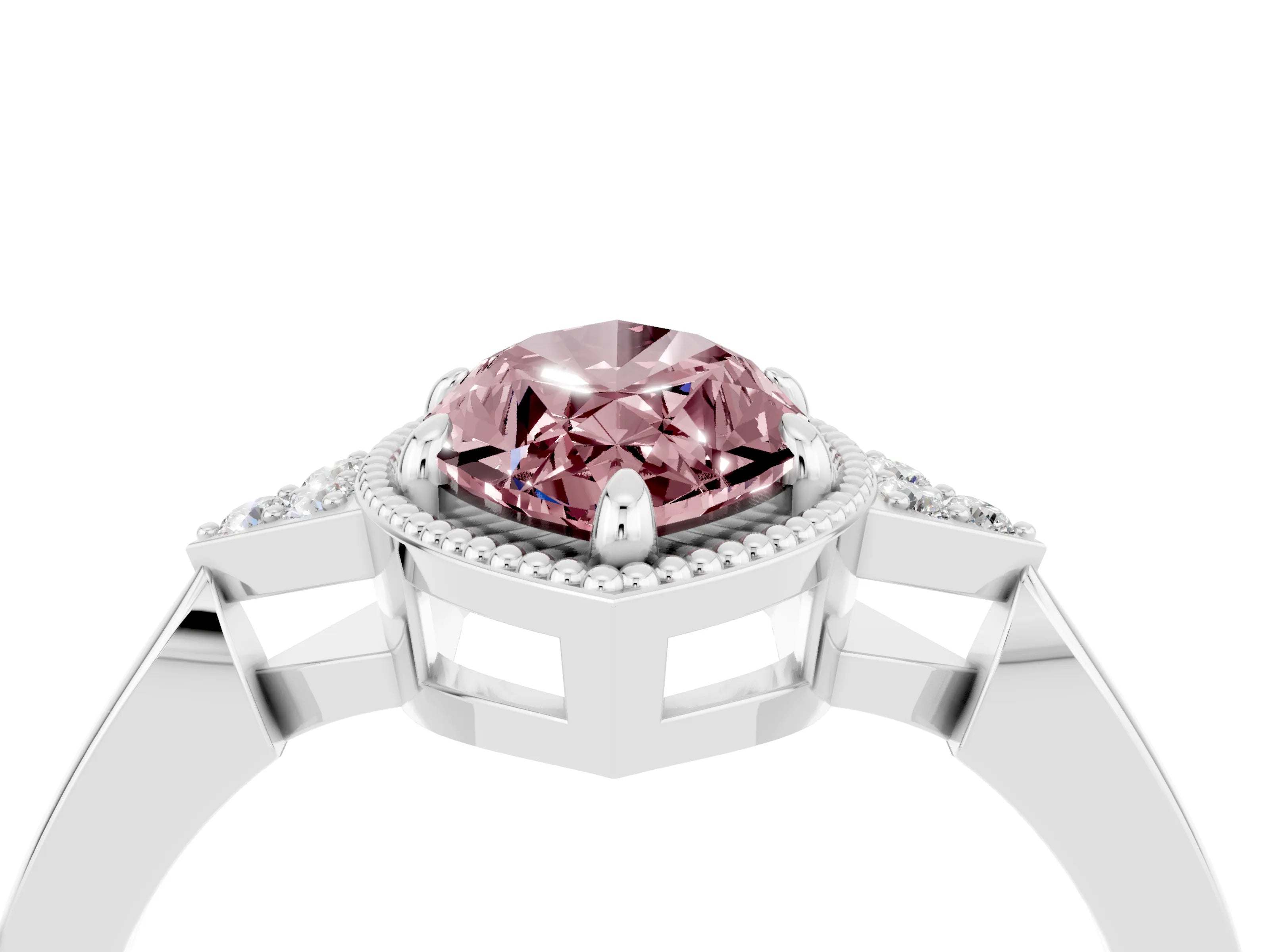 White gold Marquise Cut Morganite Halo Ring with Tapered Band and Four-Prong Setting_4