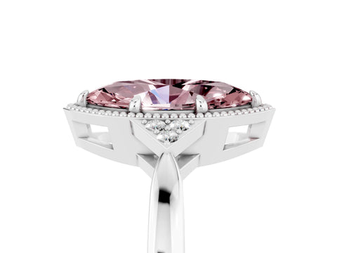 White gold Marquise Cut Morganite Halo Ring with Tapered Band and Four-Prong Setting_5