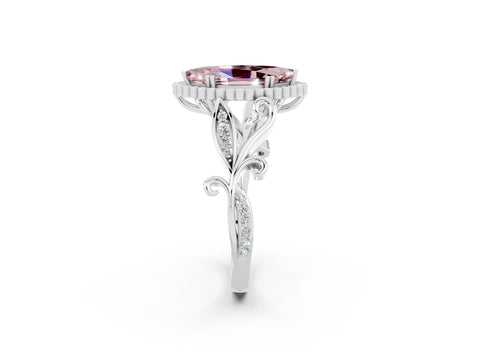 White gold Marquise Cut Morganite Halo Ring with Vintage Split Shank and Four-Prong Setting_38