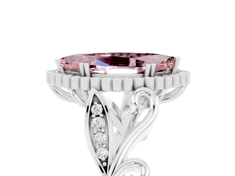 White gold Marquise Cut Morganite Halo Ring with Vintage Split Shank and Four-Prong Setting_41