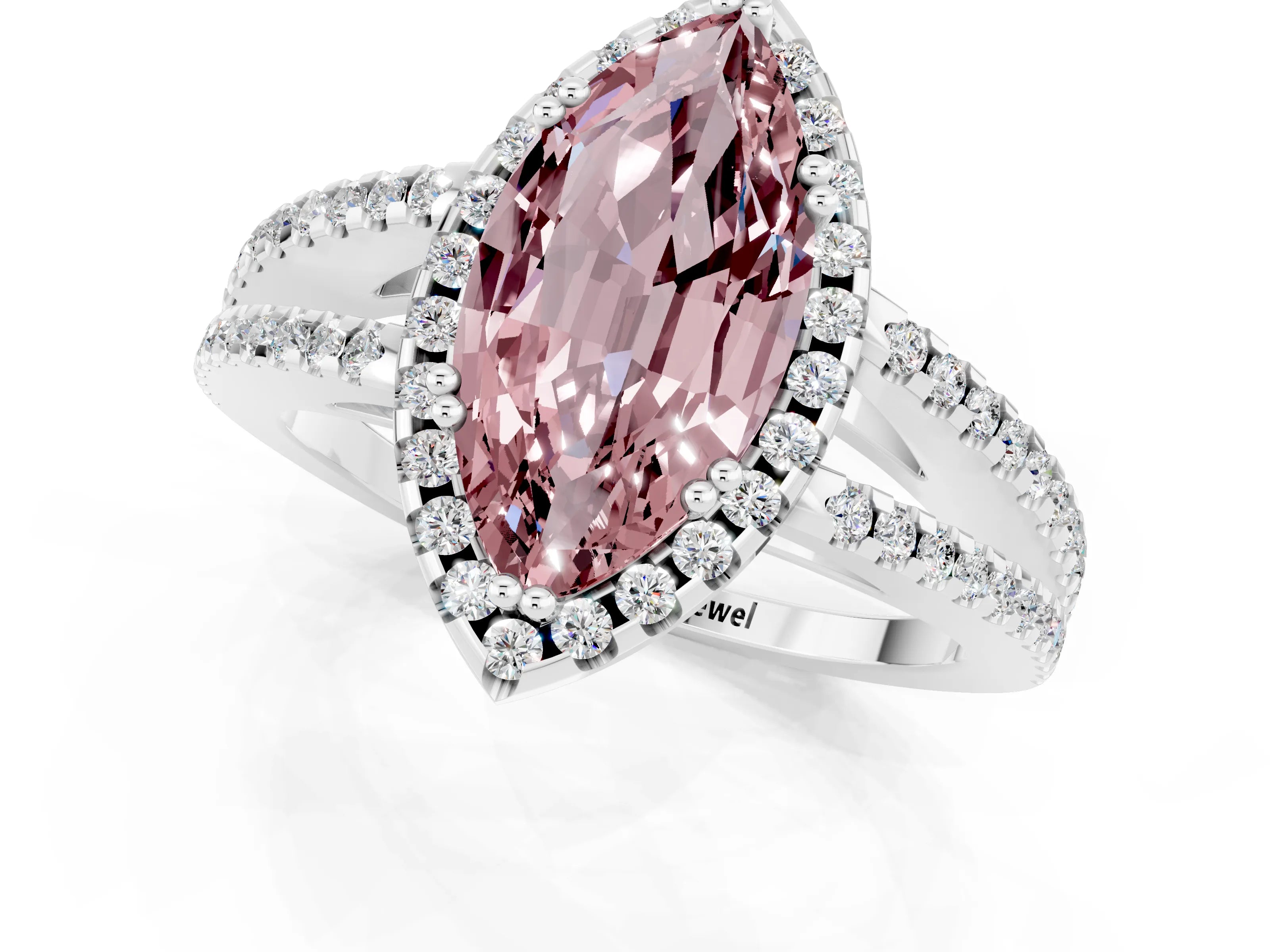 White gold Marquise Cut Morganite Halo Split Shank Engagement Ring_13