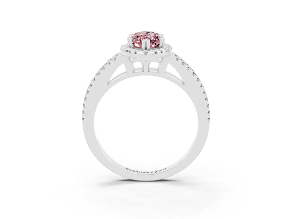 White gold Marquise Cut Morganite Halo Split Shank Engagement Ring