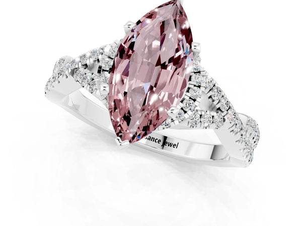 White gold Marquise Cut Morganite  Halo Twist Band Solitaire Prong Setting Ring
