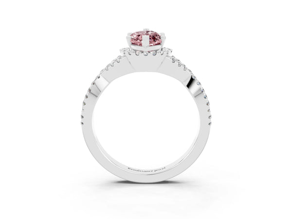 Silver Marquise Cut Morganite  Halo Twist Band Solitaire Prong Setting Ring