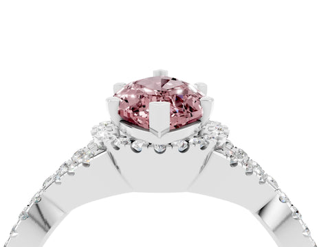 White gold Marquise Cut Morganite Halo Twist Band Solitaire Prong Setting Ring_4