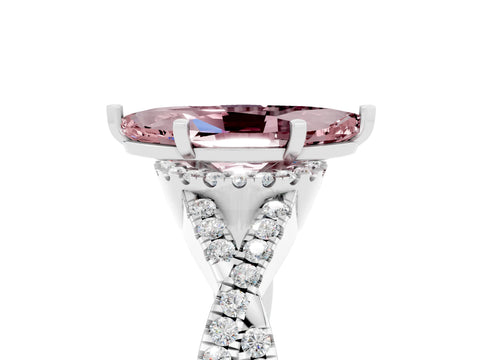White gold Marquise Cut Morganite Halo Twist Band Solitaire Prong Setting Ring_5