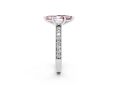 White gold Marquise Cut Morganite Milgrain Pavé Engagement Ring with Four-Prong Setting_2