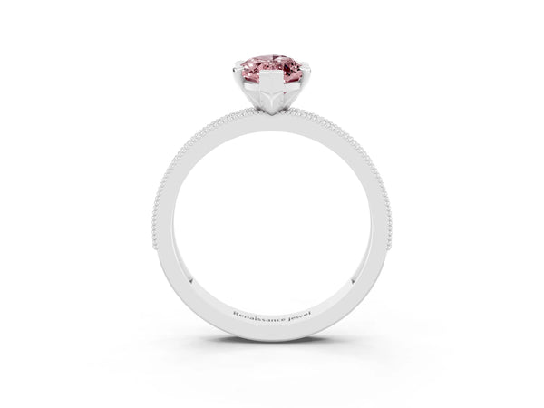 White gold Marquise Cut Morganite Milgrain Pavé Engagement Ring with Four-Prong Setting