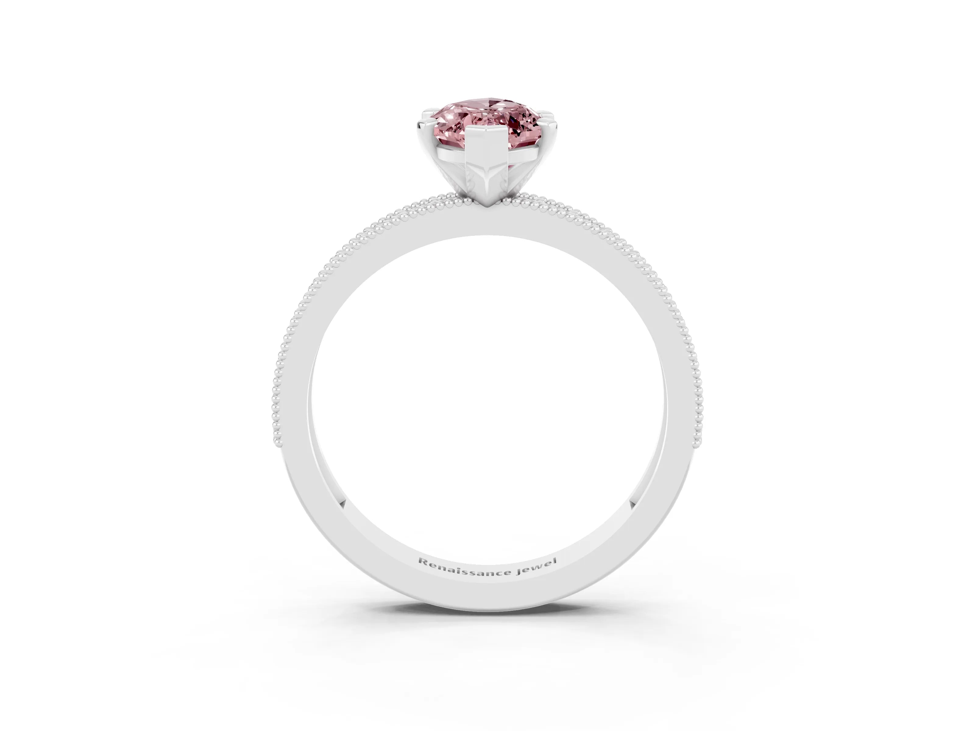 White gold Marquise Cut Morganite Milgrain Pavé Engagement Ring with Four-Prong Setting_3