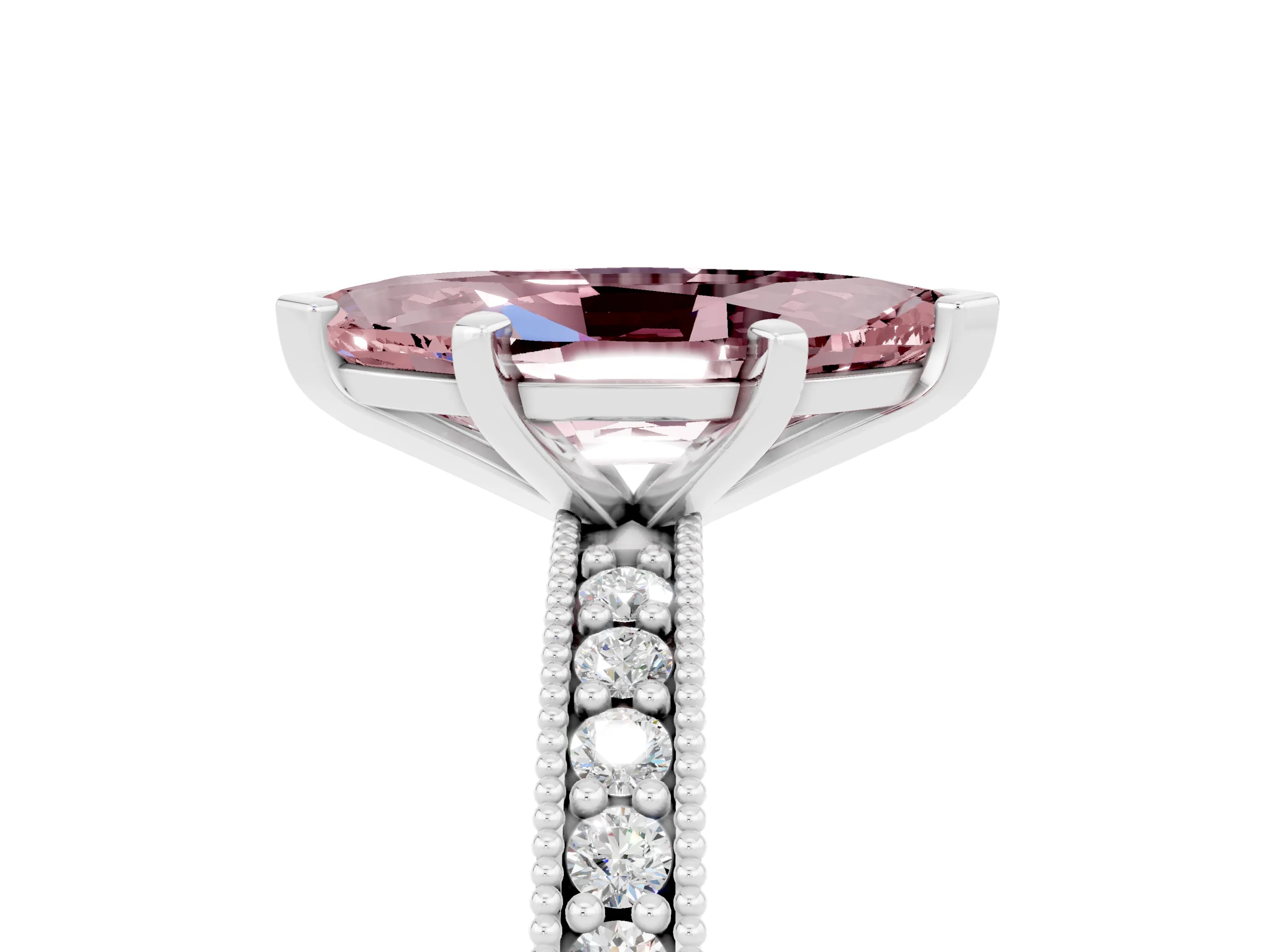 White gold Marquise Cut Morganite Milgrain Pavé Engagement Ring with Four-Prong Setting_5