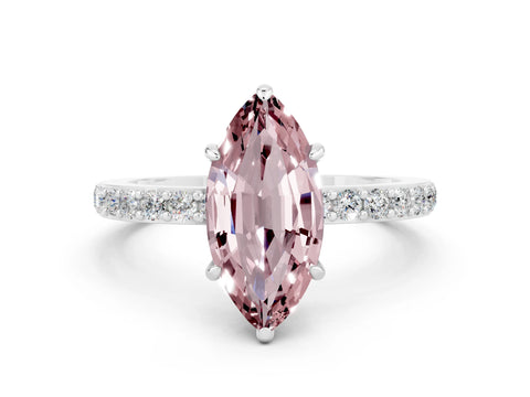 White gold Marquise Cut Morganite Pavé Engagement Ring with Round  Accents and Prong Setting_24