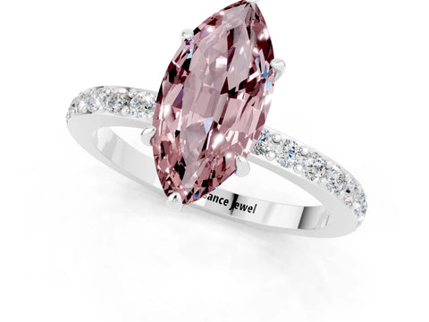 White gold Marquise Cut Morganite Pavé Engagement Ring with Round  Accents and Prong Setting_25