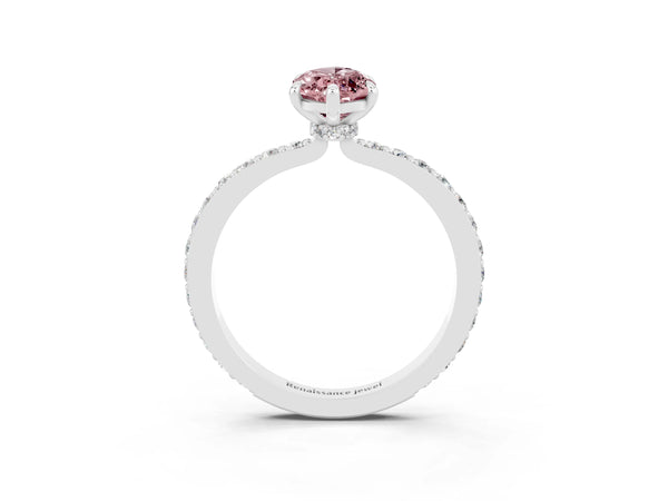 White gold Marquise Cut Morganite Pavé Engagement Ring with Round  Accents and Prong Setting