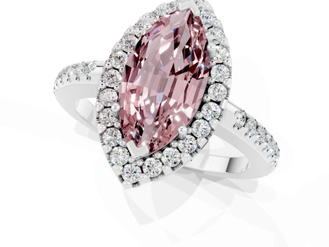 White gold Marquise Cut Morganite Pavé Halo Ring with Four-Prong Setting_13