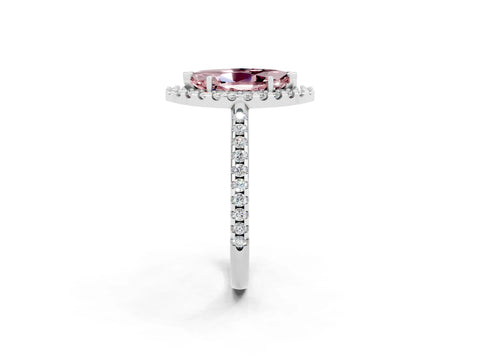 White gold Marquise Cut Morganite Pavé Halo Ring with Four-Prong Setting_14