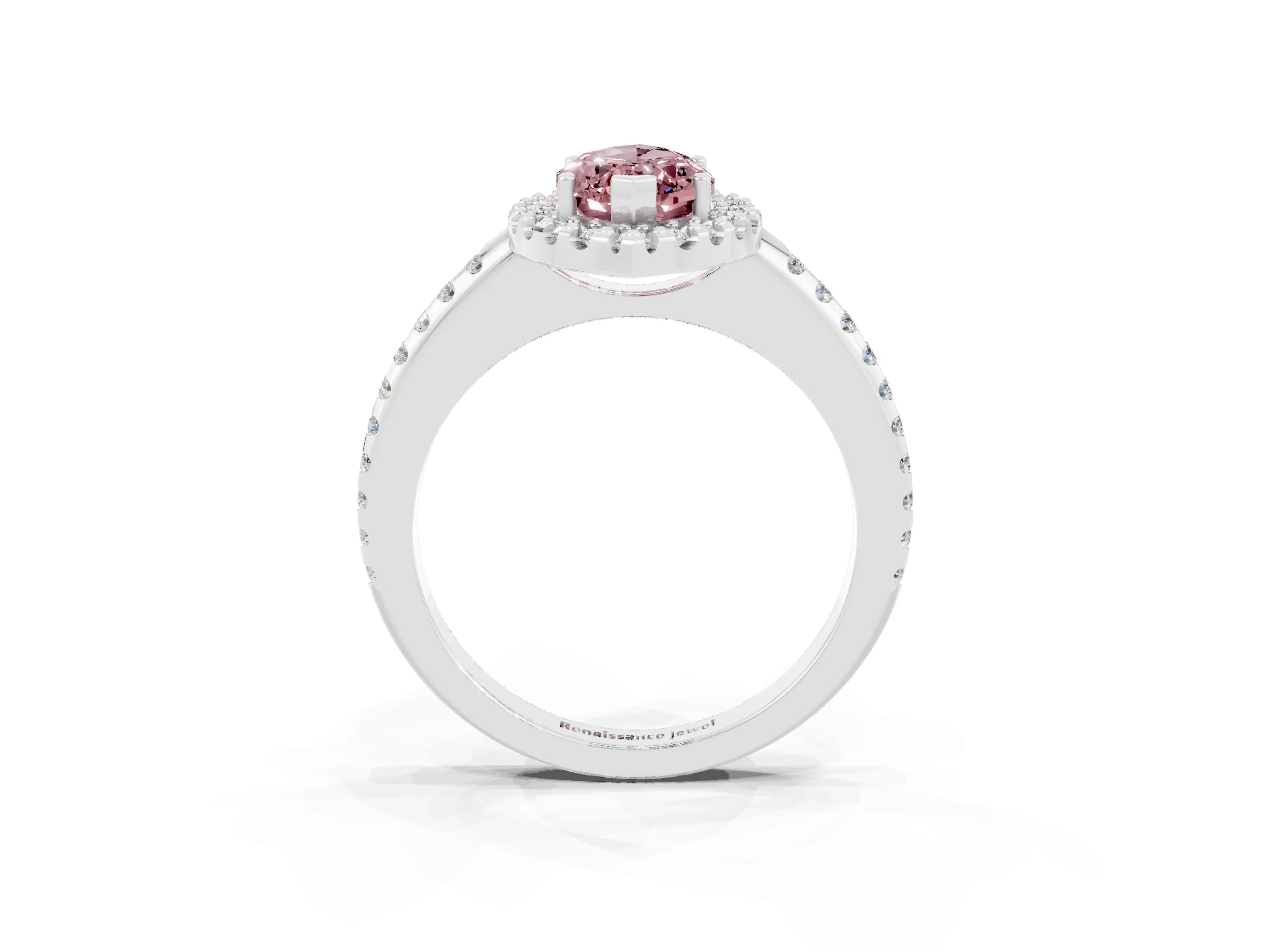 White gold Marquise Cut Morganite Pavé Halo Ring with Four-Prong Setting_15