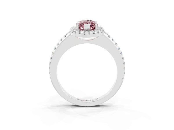 White gold Marquise Cut Morganite Pavé Halo Ring with Four-Prong Setting