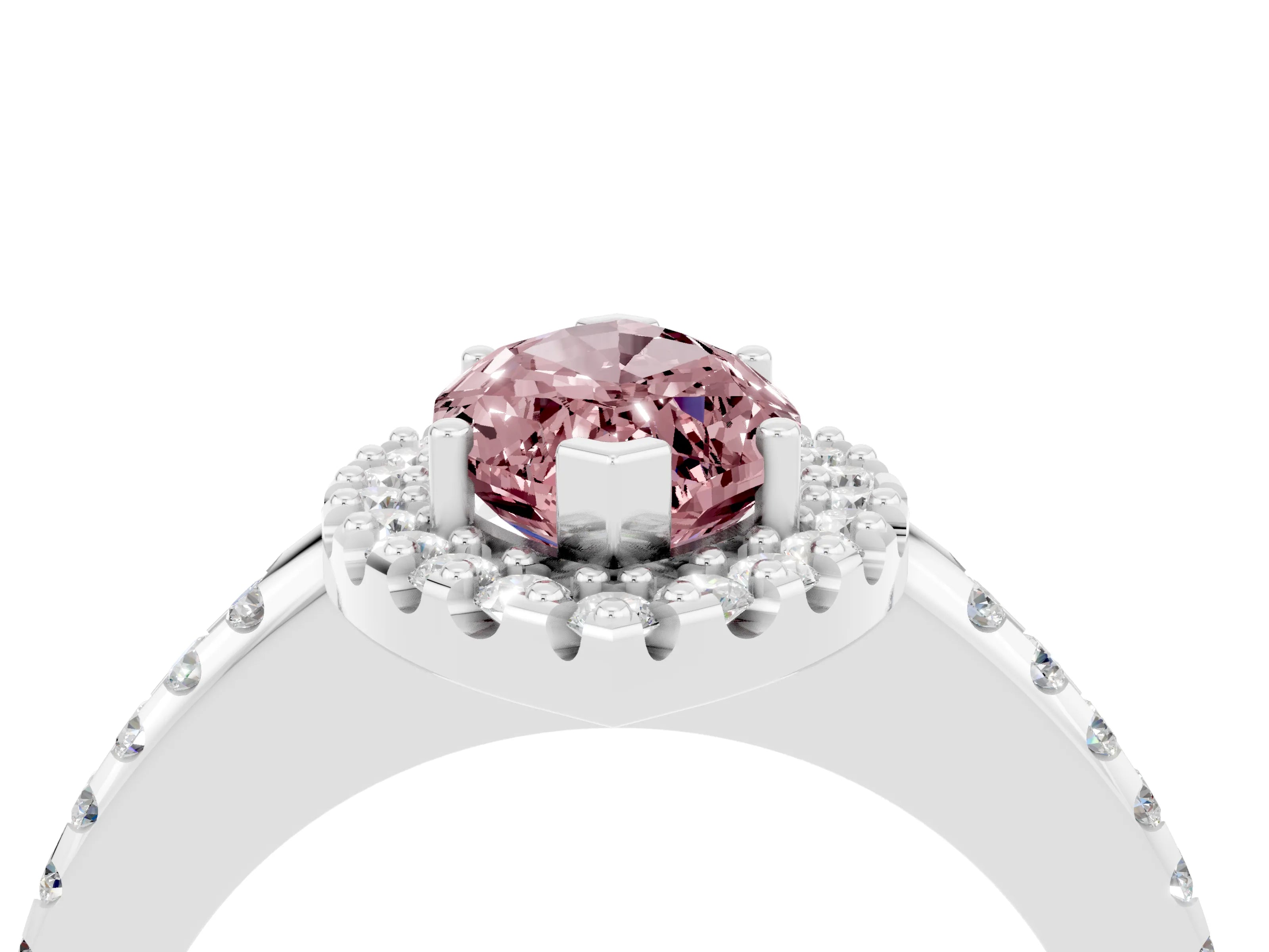 White gold Marquise Cut Morganite Pavé Halo Ring with Four-Prong Setting_16