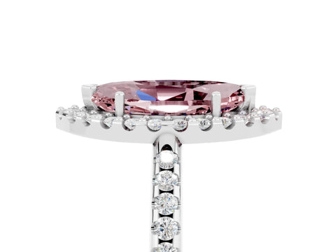 White gold Marquise Cut Morganite Pavé Halo Ring with Four-Prong Setting_17