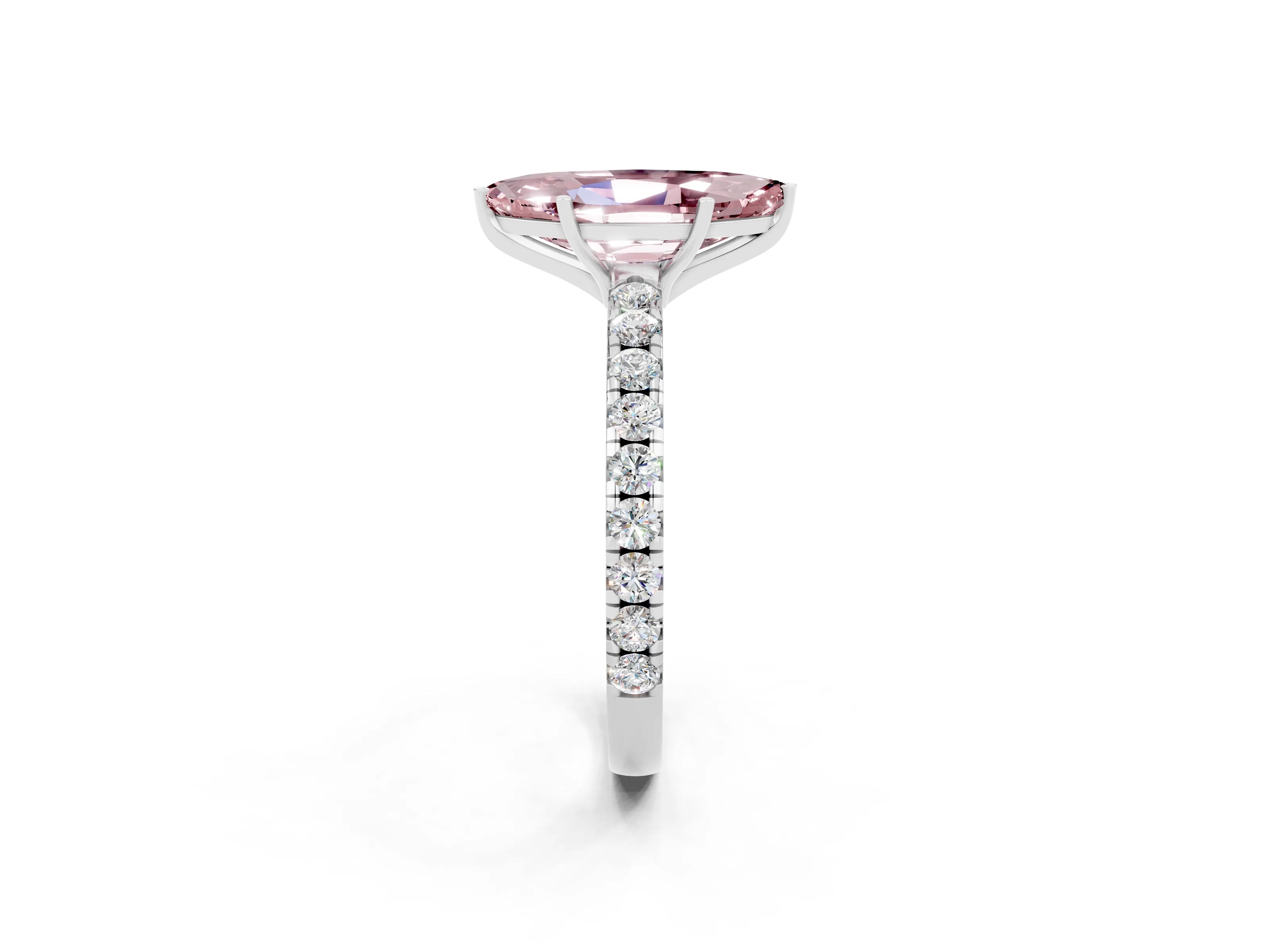 White gold Marquise Cut Morganite Pavé Solitaire Engagement Ring with Four-Prong Setting_14