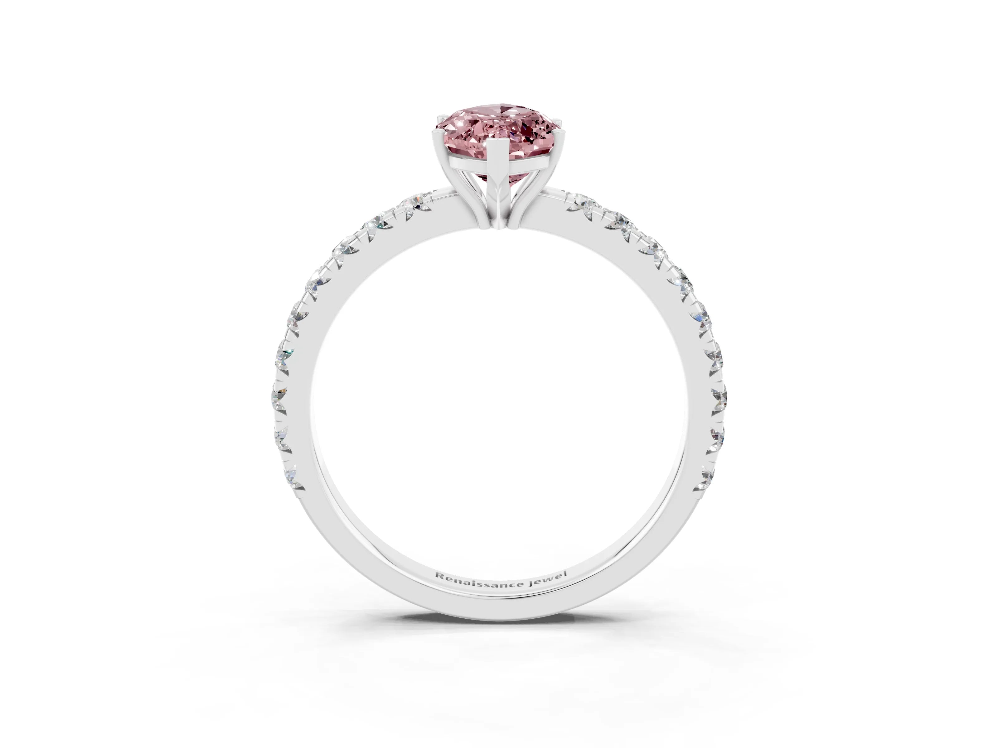 White gold Marquise Cut Morganite Pavé Solitaire Engagement Ring with Four-Prong Setting_15